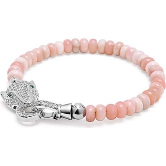 Nialaya Panther Head Beaded Bracelet in Pink Opal at Nordstrom, Size X-Small