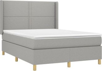 vidaXL Cama Box Spring Colch&oacute;n Y Luces Led Tela Gris Claro 140x190 Cm Vidaxl