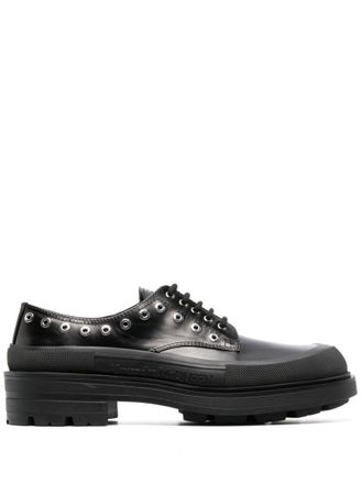 Alexander McQueen Black Black Tread Slick Leather Lace Up Shoes