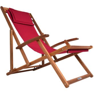 Deuba Casaria Tumbona Plegable Madera De Acacia Carga 160kg Silla Jard&iacute;n Playa Transpirable Ajustable Bal&oacute;n Terraza Patio Rojo