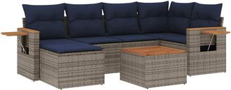 vidaXL Set De Sof&aacute;s De Jard&iacute;n 7 Pzas Con Cojines Rat&aacute;n Sint&eacute;tico Gris Vidaxl