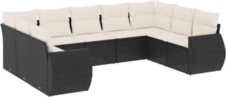 vidaXL Set De Sof&aacute;s De Jard&iacute;n 8 Piezas Y Cojines Rat&aacute;n Sint&eacute;tico Negro Vidaxl