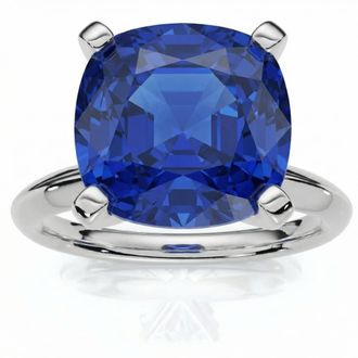 Pompeii3 9 1/2Ct Cushion Blue Sapphire Solitaire Ring 14k Gold Lab Grown 12MM