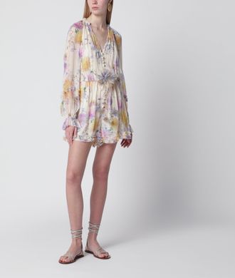 Zimmermann Cream short jumpsuit with floral pattern