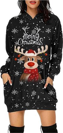 Generic Womens Christmas Jumper Novelty Reindeer Knitted Ladies Xmas Dress Christmas Tunic Tops for Women Clothes with Print, Crew Neck, Long Sleeves, Loose C