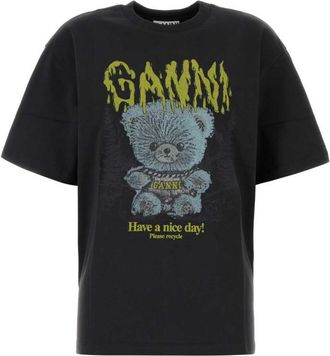 Ganni Black Graphic Crew Neck Top