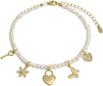 Argento Vivo Faux Pearl Charm Bracelet in Gold at Nordstrom