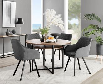 Furniturebox Adley Brown Wood Storage Dining Table & 4 Falun Black Leg Chairs in Dark Grey