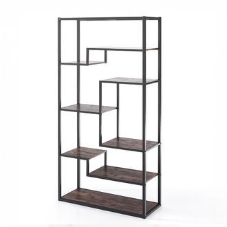 Oresteluchetta Estanter&iacute;a Industrial Metal Negro Y Estantes De Madera 160 Cm Eugene
