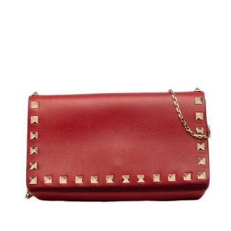 Valentino Pre-owned Clutches, female, Red, Size: ONE SIZE Pre-owned Studded Shoulder Bag