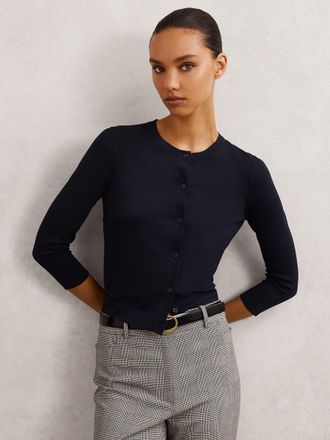 Reiss Navy Lightweight Cropped Cardigan, XS
