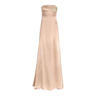 Genny Gowns, female, Beige, Size: M Strapless Long Satin Gown