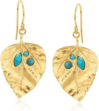 Ross-Simons Turquoise and 18kt Gold Over Sterling Leaf Drop Earrings