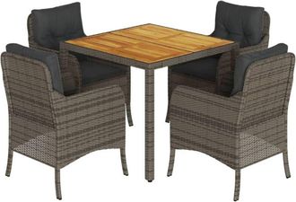vidaXL Set Comedor De Jard&iacute;n 5 Piezas Con Cojines Rat&aacute;n Sint&eacute;tico Gris Vidaxl