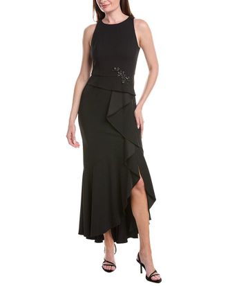 Adrianna Papell Beaded Crepe Halter Gown