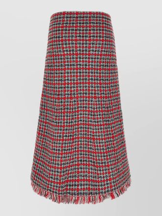 Self Portrait checked knit midi a-line skirt