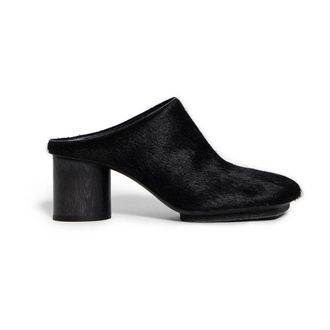 Uma Wang Zwarte kalfshaar muilezels met vierkante neus - Dames - Muiltjes - Zwart - 35 EU - Schoenen