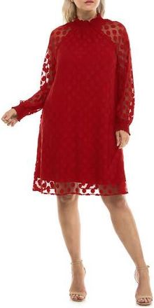 Nina Leonard Mock Neck Long Sleeve Trapeze Dress in Nina Red at Nordstrom Rack, Size Medium