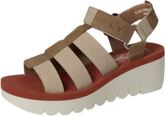 FLY London Womens Strappy Wedge Sandals In Military/beige