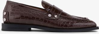 Ganni Brown Studded Loafers in Croco - Size 10 Recycled Leather