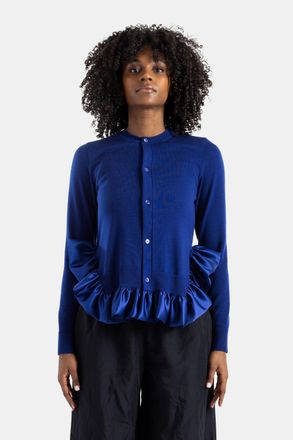 Comme Des Gar&ccedil;ons Womens Blue Knit Cardigan With Satin Ruffles Sweater