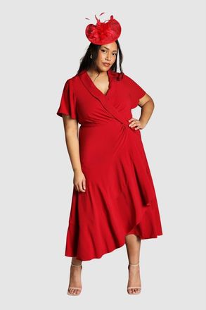 Coast Plus Twist Wrap Waist Midi Dress in Berry at Nordstrom, Size 14