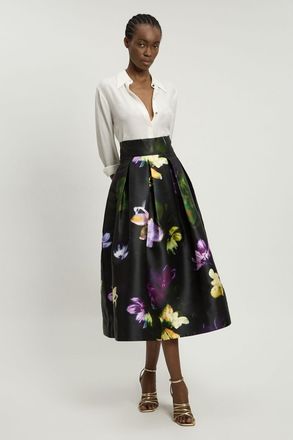 Karen Millen Womens Floral Woven Twill Prom Skirt - Black - Size 10 UK
