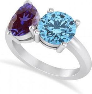 Allurez Round/Pear Lab Alexandrite & Blue Topaz Toi et Moi Ring 18k White Gold (4.00ct)