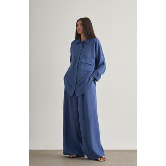 Mizalle Wide-Leg Pants in Indigo at Nordstrom, Size Medium