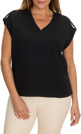 Nic+Zoe Lace Knit Cap Sleeve Cotton T-Shirt in Black Onyx at Nordstrom, Size 3X