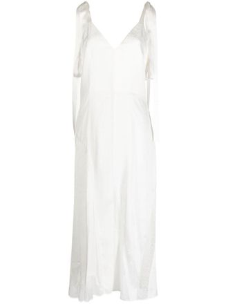 GOEN.J V-neck lace-trim midi dress - women - Cupro/Rayon/Viscose - S - White