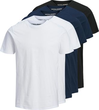 Jack & Jones T-Shirt JACK & JONES JJEORGANIC BASIC TEE SS O-NE 5PK MP NOOS, Herren, Gr. XS, blau (wei&szlig;, navy, schwarz), Single Jersey, Obermaterial: 100% Baumwolle