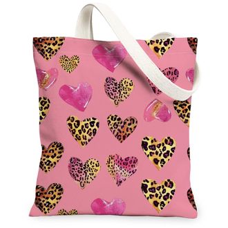 Generic Funky Hearts Canvas Tote Bags, Cute Animal Print Reusable Grocery Bags, Stylish Lightweight Washable Shoulder Strap Canvas, Peach, 13x15 Inch