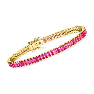RS Pure by Ross-Simons 10.00 Lab-Grown Ruby Tennis Bracelet in 18kt Gold Over Sterling