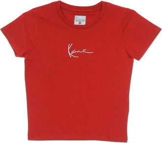 Karl Kani Rode Signature Korte Mouw T-shirt - Dames - T-shirts - Rood - M - Katoen - Tops