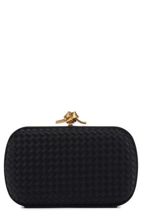 Bottega Veneta Knot Intreccio Satin Minaudi&egrave;re in 1007 Black-Brass Vibrato at Nordstrom