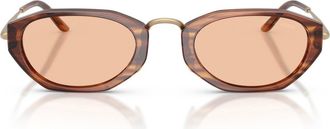 A|X Armani Exchange 50mm Polarized Irregular Oval Sunglasses in Striped Brown /Light Brown at Nordstrom