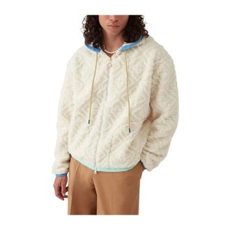 Casablanca Light Jackets, male, Beige, L, White Shearling Hooded Jacket