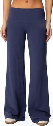 Edikted Wide Leg Foldover Pants in Navy at Nordstrom, Size X-Large