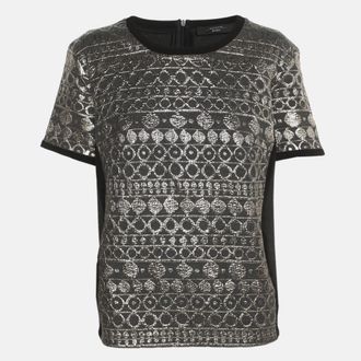 Max Mara Dark Grey/gold Jersey And Lurex Fabric Top