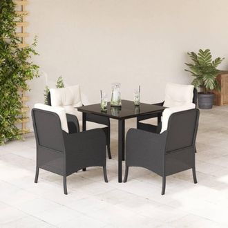 vidaXL Set De Muebles Jard&iacute;n 5 Pzas Con Cojines Rat&aacute;n Sint&eacute;tico Negro Vidaxl