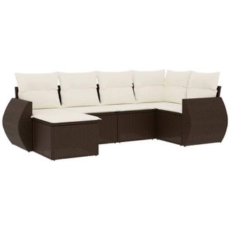 vidaXL Set Sof&aacute;s De Jard&iacute;n 6 Piezas Y Cojines Rat&aacute;n Sint&eacute;tico Marr&oacute;n Vidaxl