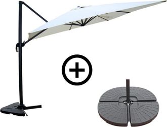 Concept Usine Conjunto de sombrilla crudo 3 x 3 m y 4 losetas de lastre