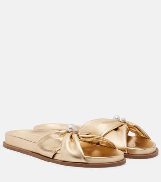Jimmy Choo London Sandalias Rafi de piel metalizada adornadas