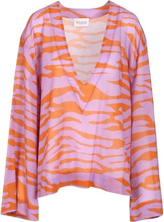 The Attico Animalier-print Blouse met V-hals - Dames - Blouses - Veelkleurig - S - Katoen - Overhemden