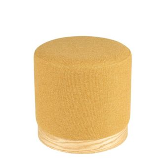 Koketto Home Puff redondo tapizado con base de madera natural mostaza