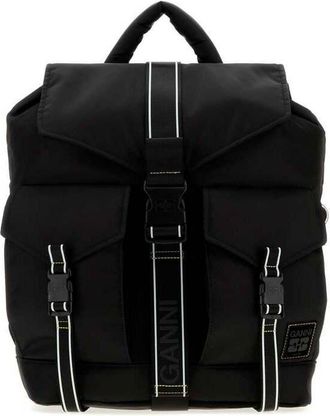 Ganni Black Canvas Backpack Zaini