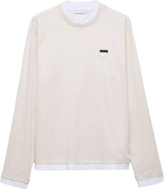 Prada Truien & Vesten, Heren, Beige, M, Triangolo Sweater