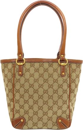 Gucci Brown Canvas Leather Tote Bag (Pre-Owned)