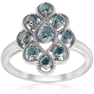 Pompeii3 5/8ct Vintage Blue Diamond Ring 14K White Gold Size Selectable
